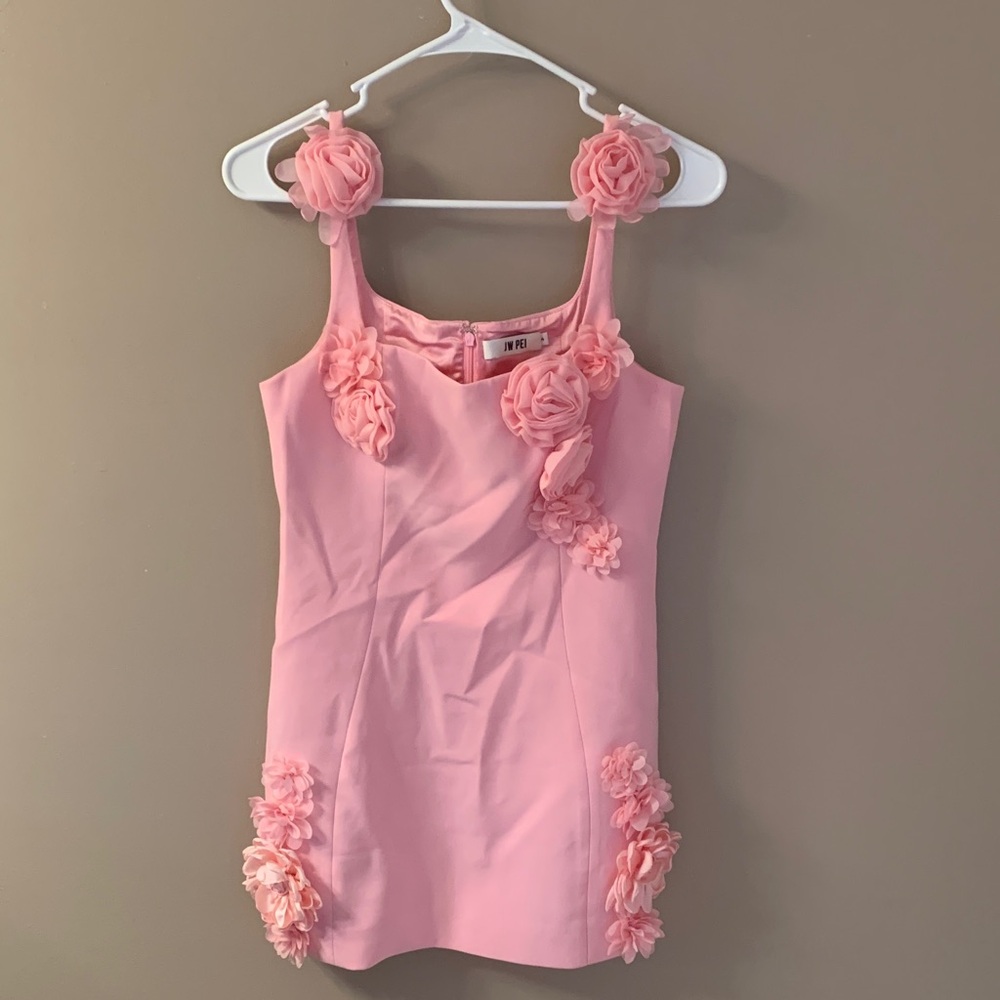 JW PEI Pink Mini Dress with Floral Appliqués